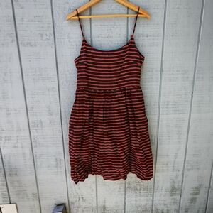 J Crew Linen Cotton Striped Sundress Nautical Old Money Preppy sz 12 Red Navy